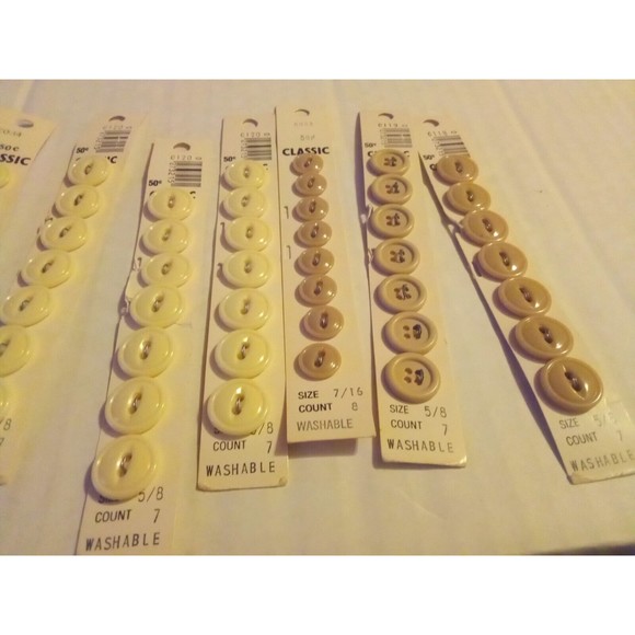 12 Cards White and Tan Assorted Shades Buttons Lot Classic Brand - Picture 4 of 4